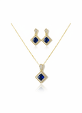 Blue Gemstone Necklace & Earrings Set in 18K Gold Plating - Hansel Grace