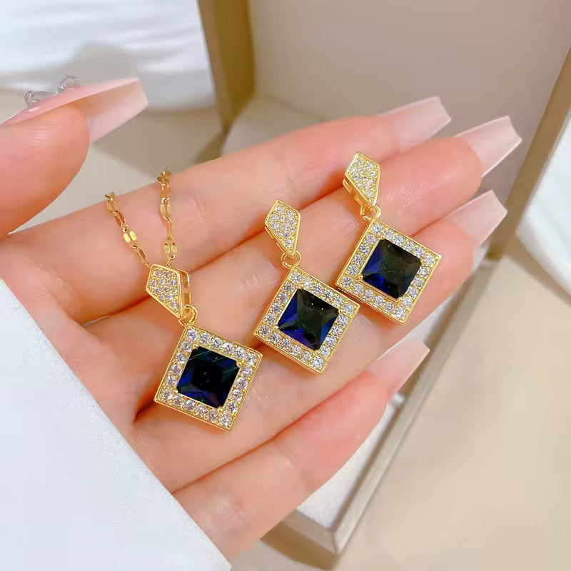 Gold Plated Blue Stone Jewelry Set