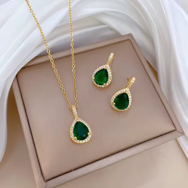 Gold Plated Green Stone Jewelry Set