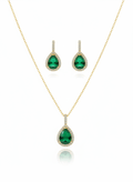 Gold - Plated Green Stone Jewelry Set – Necklace and Earrings - Hansel Grace