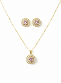 Pink Gemstone Necklace & Earrings Set in 18K Gold Plating - Hansel Grace