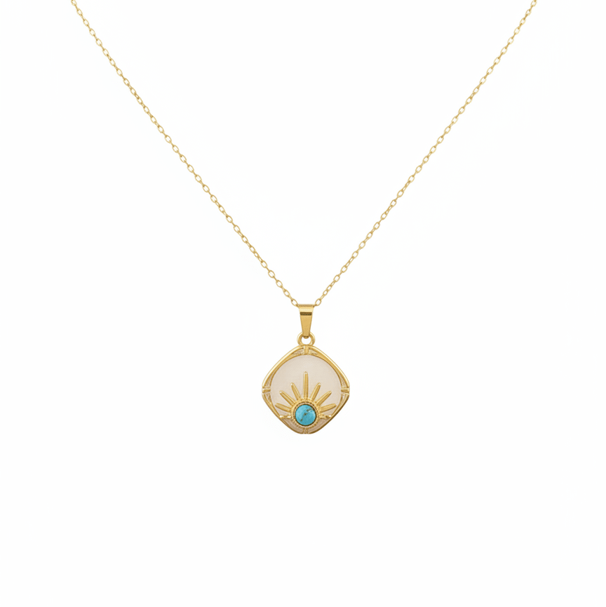 Stainless Steel Blue Sun Pendant Necklace – Water - Resistant - Hansel Grace